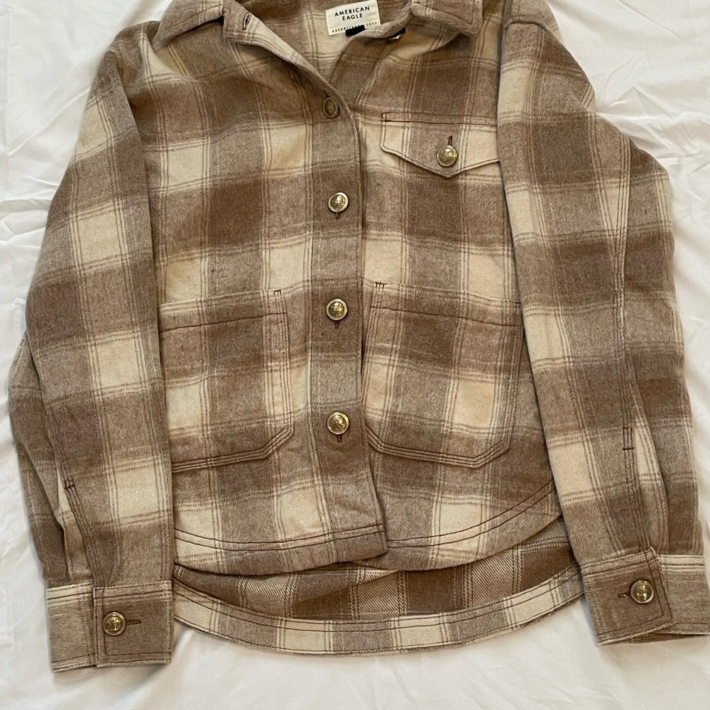 American Eagle Tan Plaid Outerwear